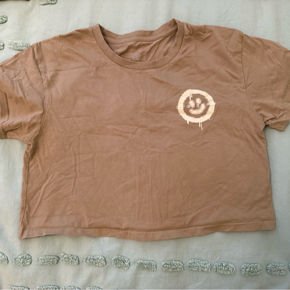Cyclebar Brown Crop Top with Smiley Graphic